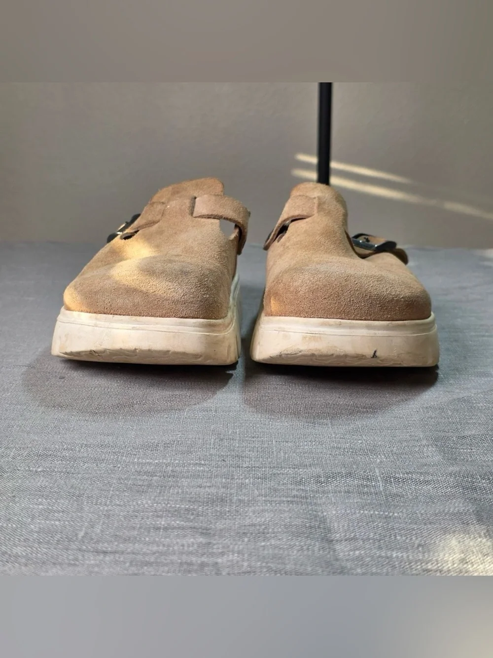 Papillio Birkenstock Boston Platform Clogs Suede Taupe Tan Chunky Mule Mules 36